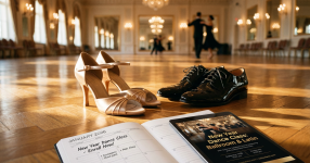 Dance shoes, calendar and tablet.