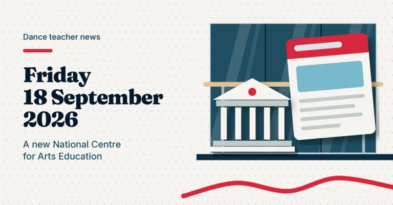 Illustration of a classical building and a news page, next to the headline Friday 18 September 2026, A new National Centre for Arts Education