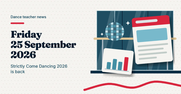 Illustration of a mirror ball, a bar chart and a news page, next to the headline Friday 25 September 2026, Strictly Come Dancing 2026 is back
