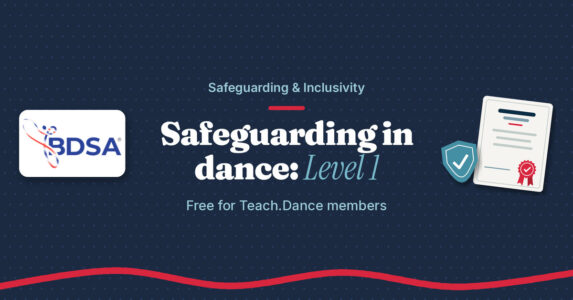 Navy graphic with the BDSA partner logo and the title BDSA safeguarding training for dance teachers
