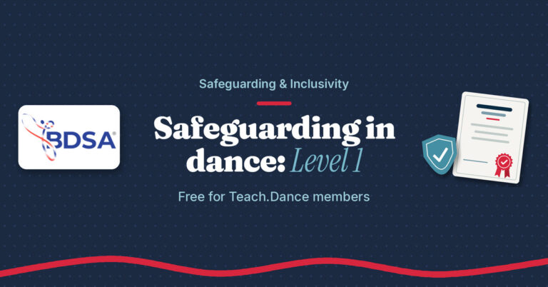 Navy graphic with the BDSA partner logo and the title BDSA safeguarding training for dance teachers