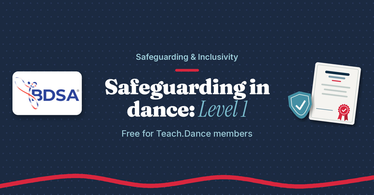 Navy graphic with the BDSA partner logo and the title BDSA safeguarding training for dance teachers