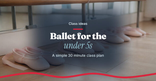 Small pink ballet slippers beside a studio barre with the title Ballet for under 5s class plan