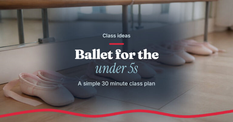 Small pink ballet slippers beside a studio barre with the title Ballet for under 5s class plan