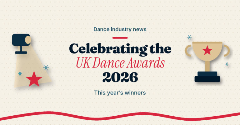 Illustrated trophy cup under a spotlight with the title UK Dance Awards 2026 winners