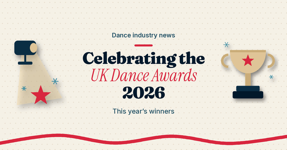 Illustrated trophy cup under a spotlight with the title UK Dance Awards 2026 winners