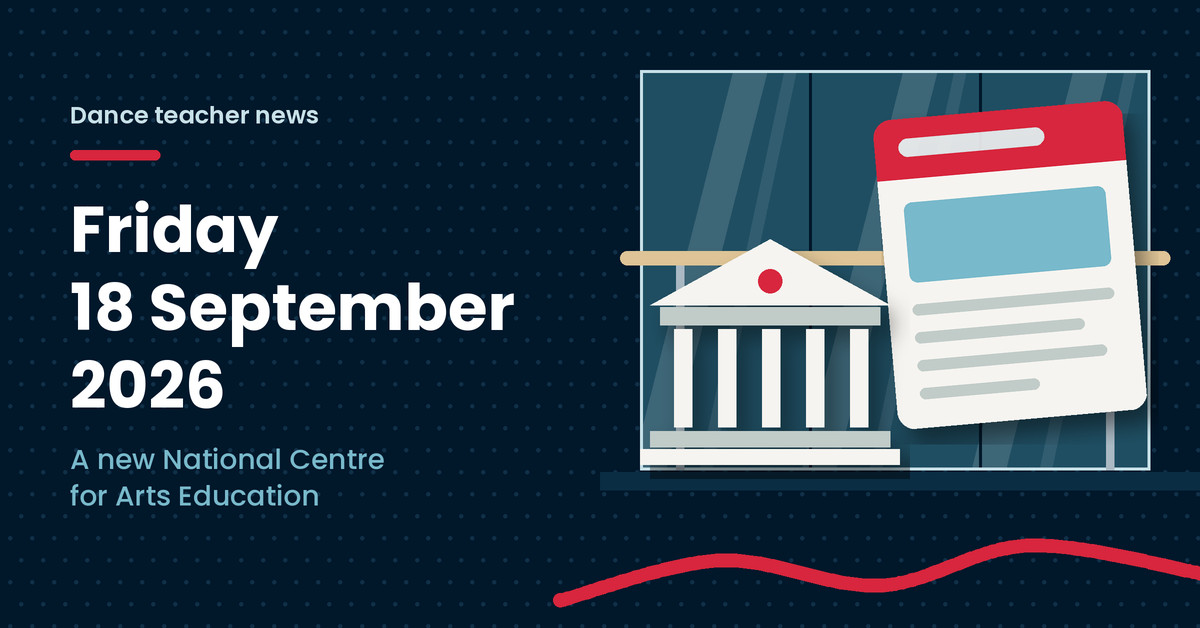 Illustration of a classical building and a news page, next to the headline Friday 18 September 2026, A new National Centre for Arts Education
